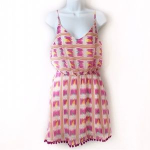 OCEAN DRIVE M PINK AZTEC Beachy Pom Pom Dress